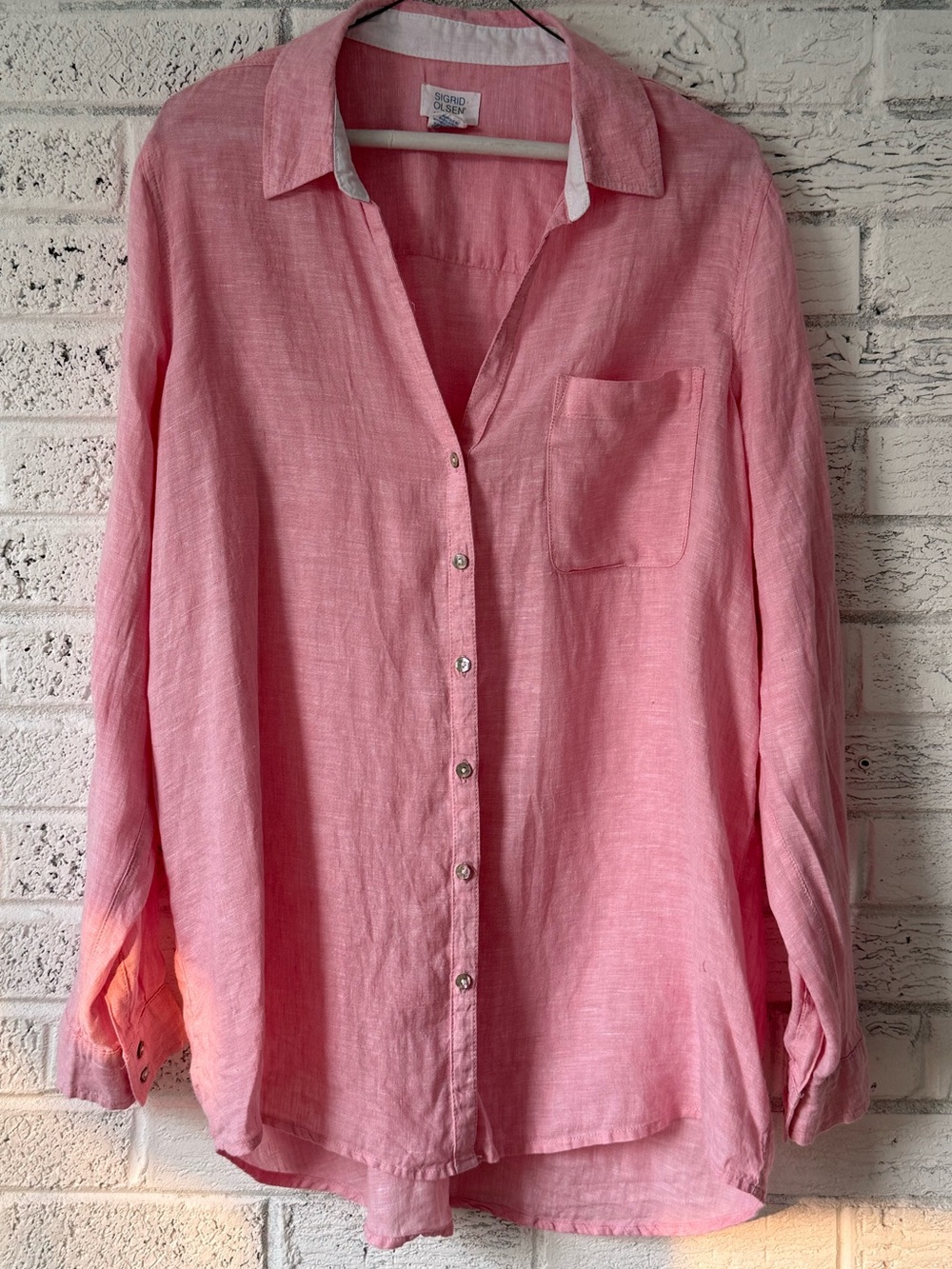 Sigrid Olsen Coastal Beach Dusty Rose 100% Linen Shirt Size L | 0172